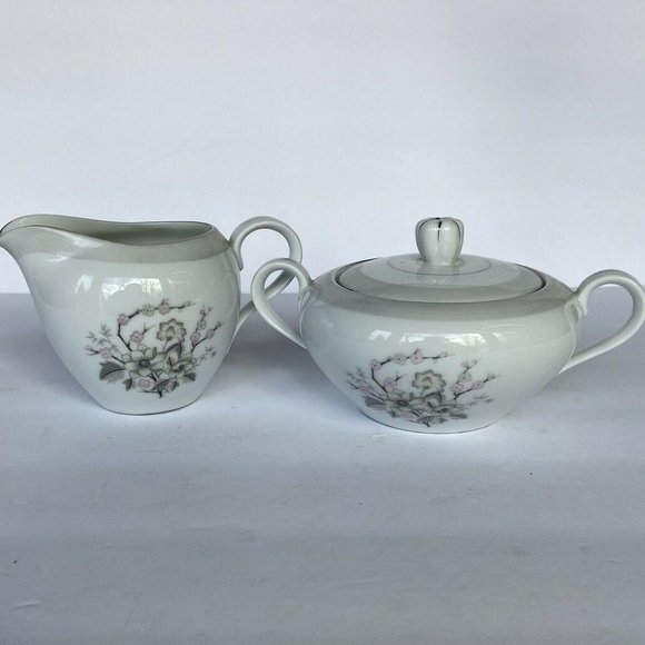 1950s Harmony House Fine China, Nannette, Dawn Grey Creamer and Sugar Bowl Set - Picture 1 of 9